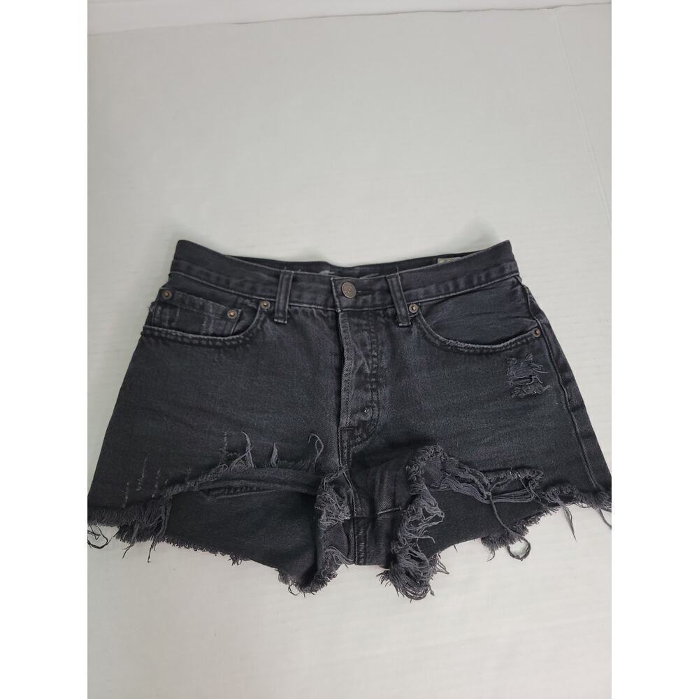 FREE PEOPLE Jean Shorts Womens 27 Cut Off Distressed Button Fly Charcoal Gray